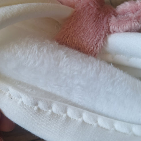 Ensemble Prénom Brodé Turban nœud + moufles + bandeau + chaussons assortis en tissu polaire alpine finition fourrure _ Oeko-Tex